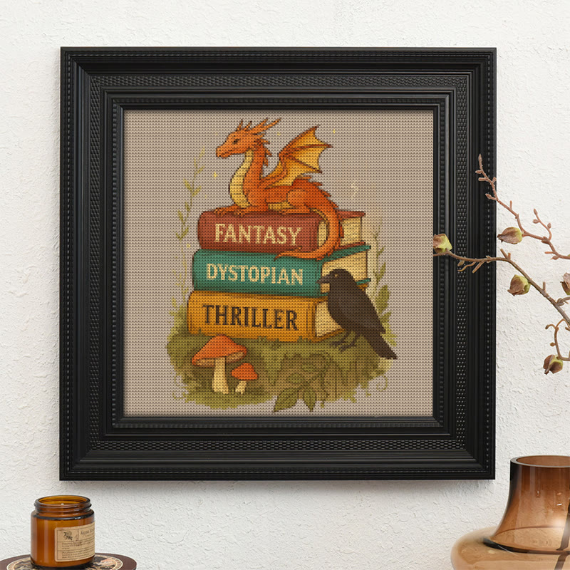  Cross Stitch Kit - Whimsical Dragon With Book | Fantasy Needlepoint | Nice Room Decor - image 10