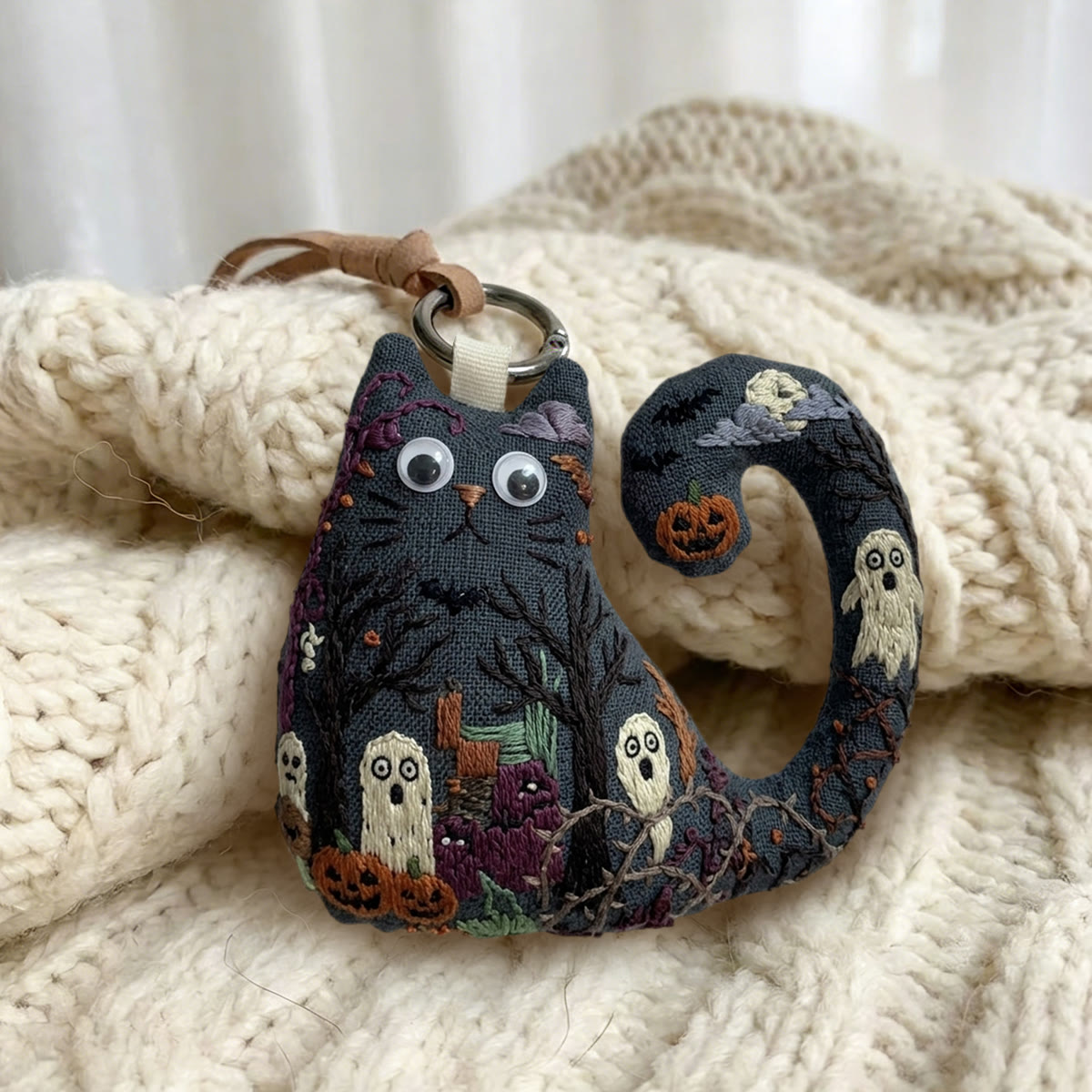 Rubbyoo Cat Embroidery Kit - Ghost And Pumpkin | Cute Gift For Her | Creepy Ornament For Backpack - image 3