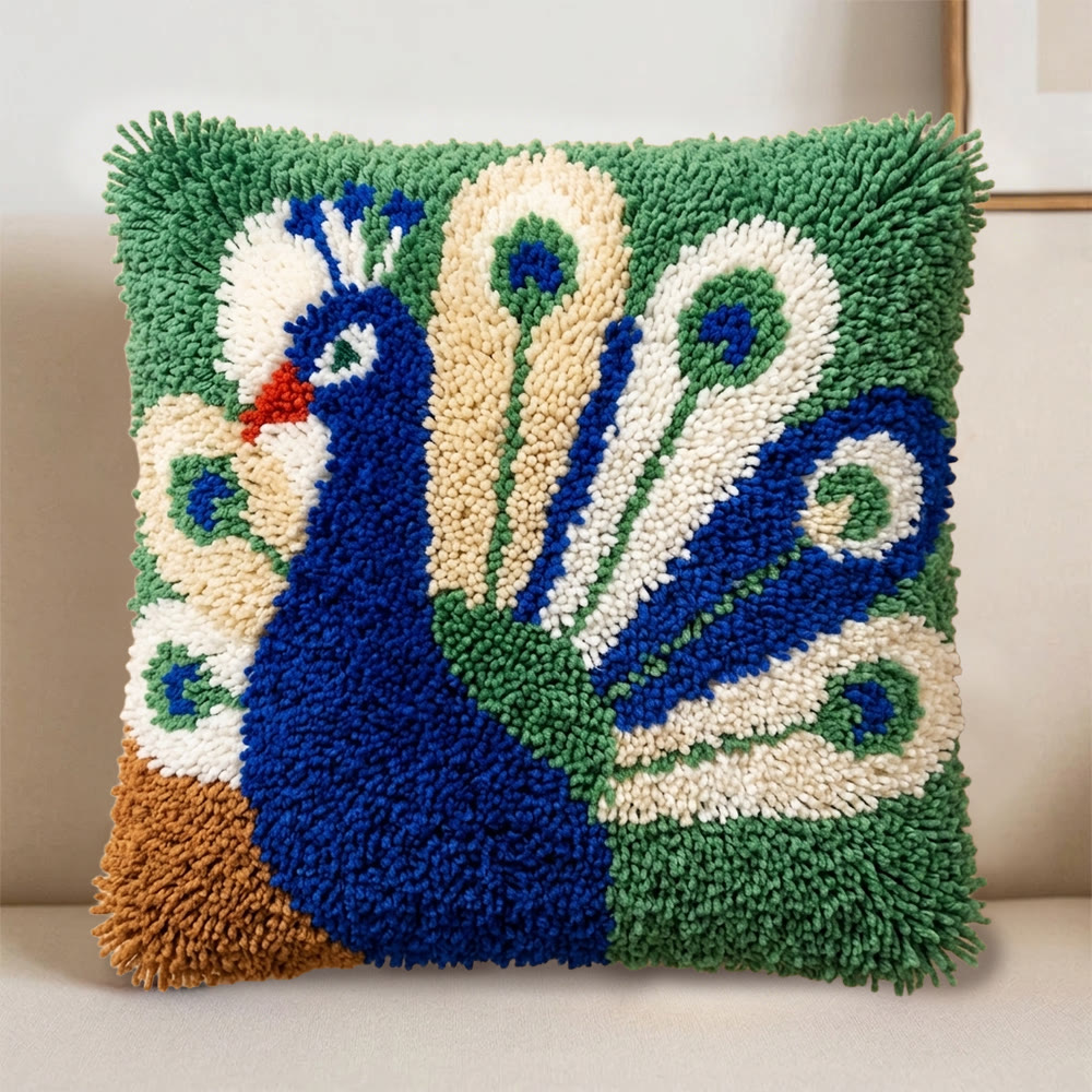 Rubbyoo Latch Hook Pillow Kit - Elegant Peacock | Sofa Cushion Cover | Tufted Home Ornament - image 4