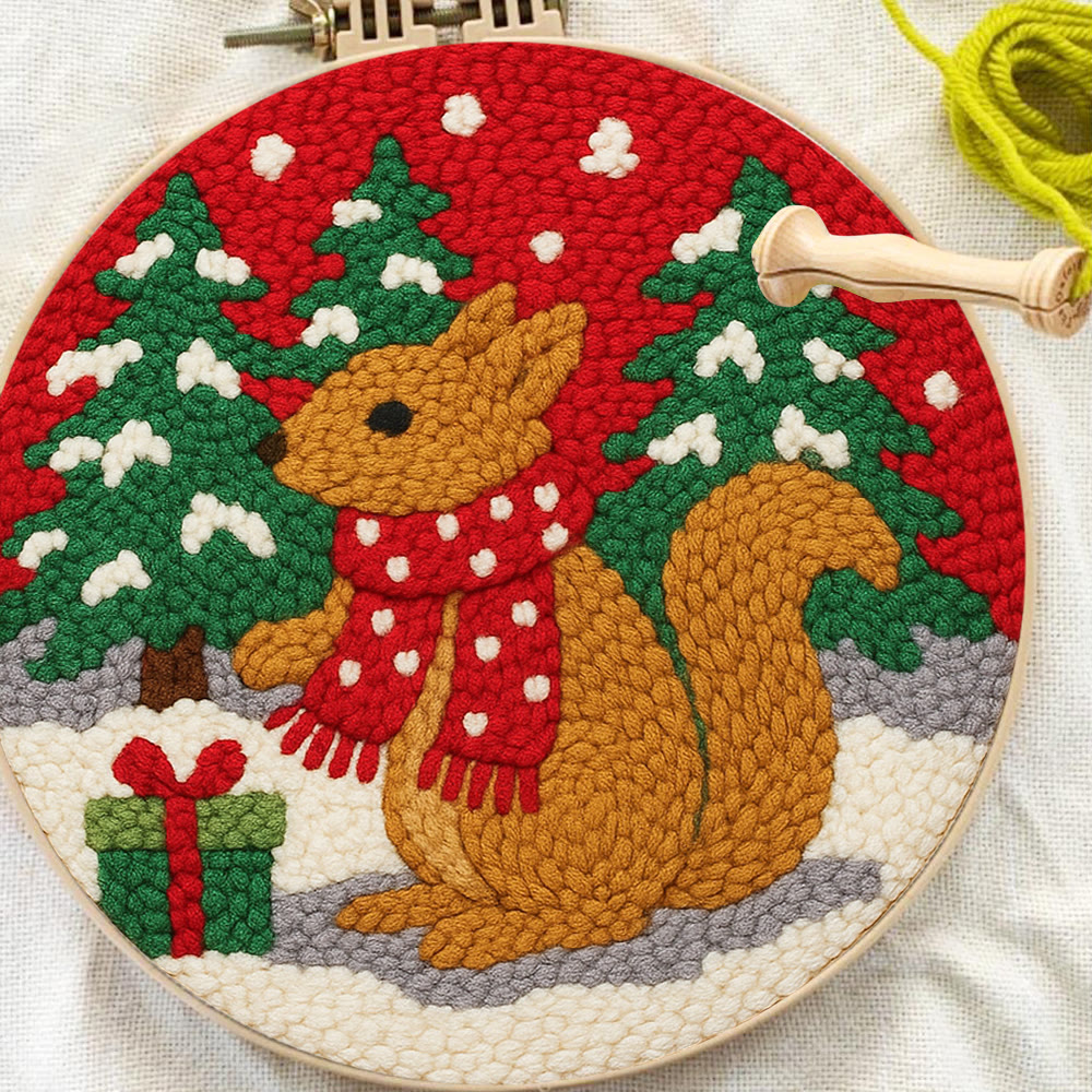 Festive Scarfed Squirrel Punch Needle Kit – Fun-filled Craft Endeavor | Holiday Top Gift Pick - image 9