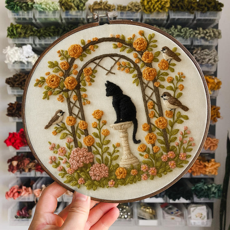 Rubbyoo Embroidery Kit - Cat With Blooming Flowers | Handicraft For Wedding Gifts | Perfect As Room Decor - image 5