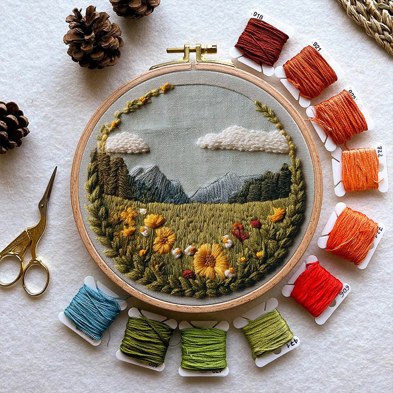 Rubbyoo Embroidery Kit - Beautiful Wildflower | Handmade Landscape Craft | Diy Stitch Craft For Starter - image 11