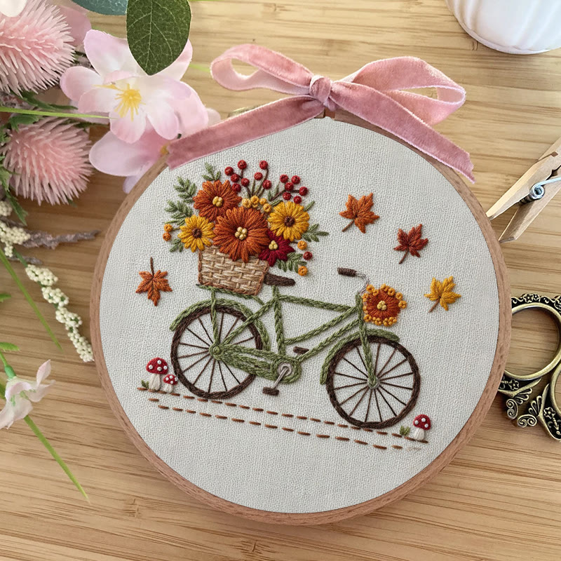 Rubbyoo Embroidery Kit - Bicycle With Flowers | Diy Starter Needle Kit | Perfect Home Decor - image 7