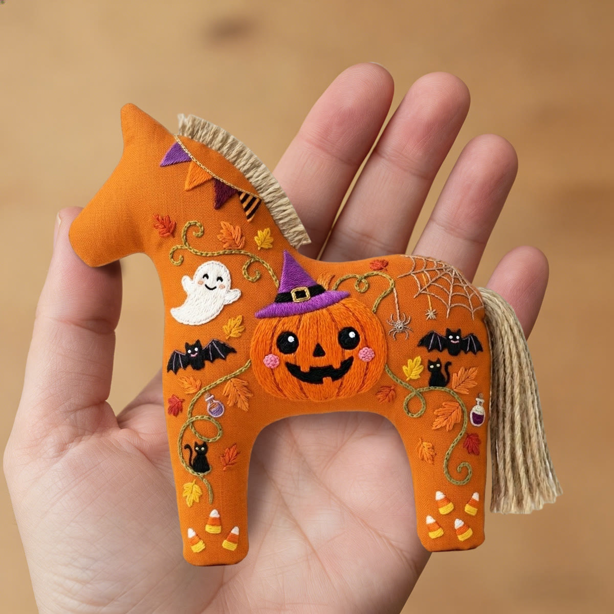 Rubbyoo Dala Horse Embroidery Kit - Carved Pumpkin | Halloween Gift For Kids | Backpack Hanging Decor - image 8