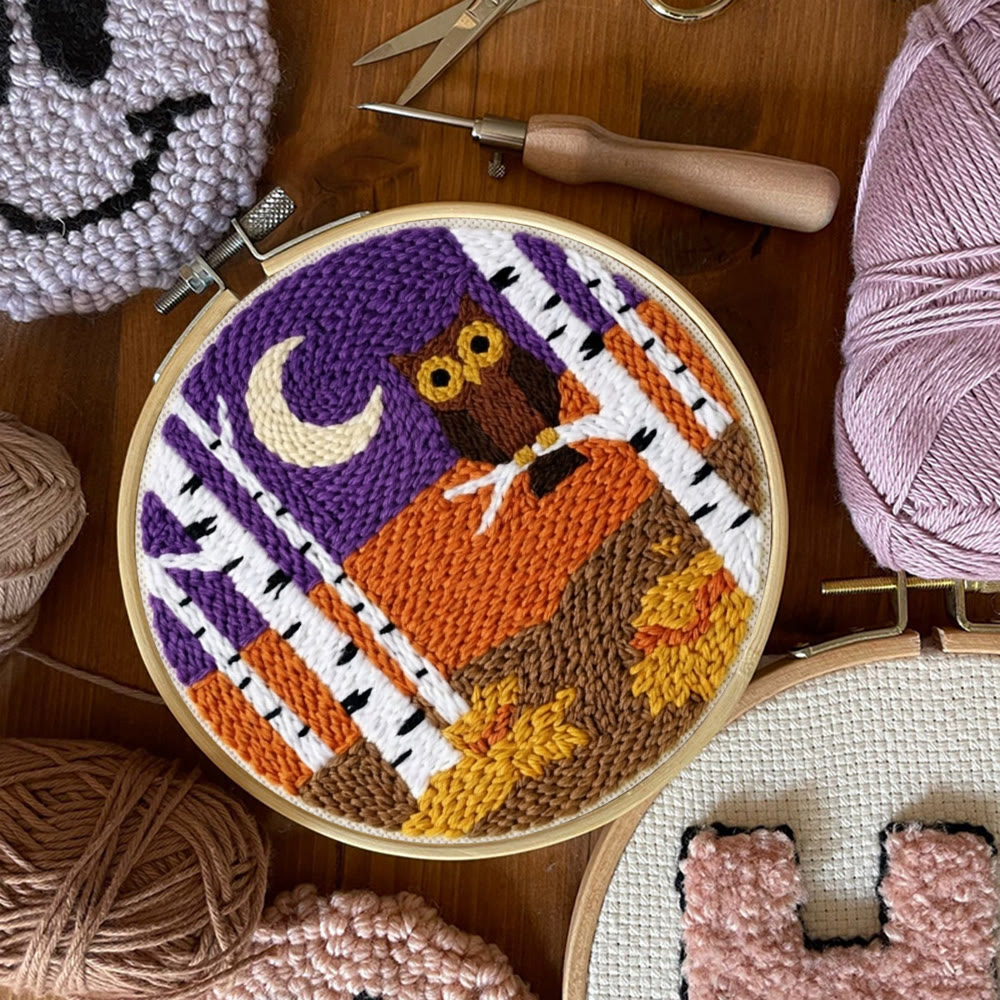 Owl & Birches King Punch Needle Kit - Whimsical Easy-to-do Craft Gift | High Saturation Style Studio Ornament - image 10