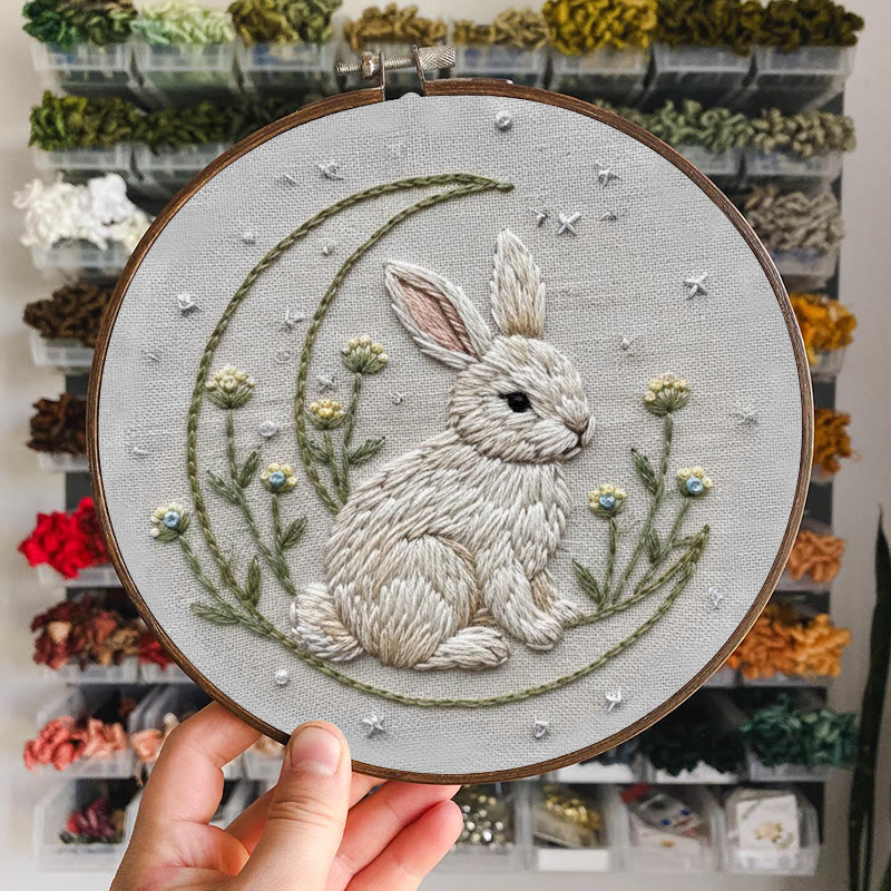 Rubbyoo Embroidery Kit - Moonlit Bunny And Wildflower | Entry-level Craft | Serene Home Vibe - image 7