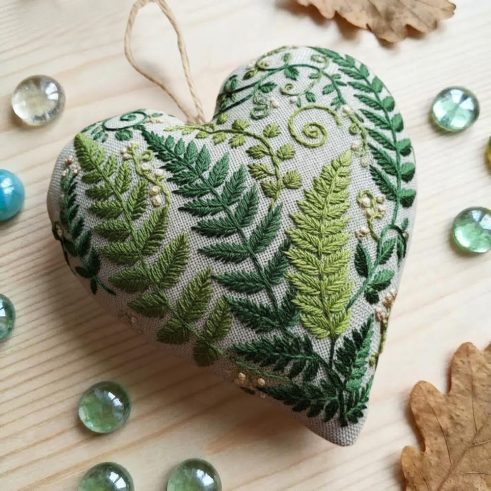 Rubbyoo Heart Embroidery Kit - Fern Leaf Greenery | Minimalist Diy | Natural Style Home Accent - image 7