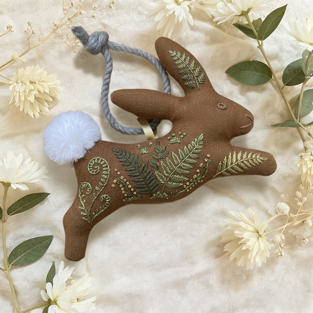 Rubbyoo Rabbit Embroidery Kit - Green Fern Leaves | Entry-level Diy | Elegant Hanging Decoration - image 3