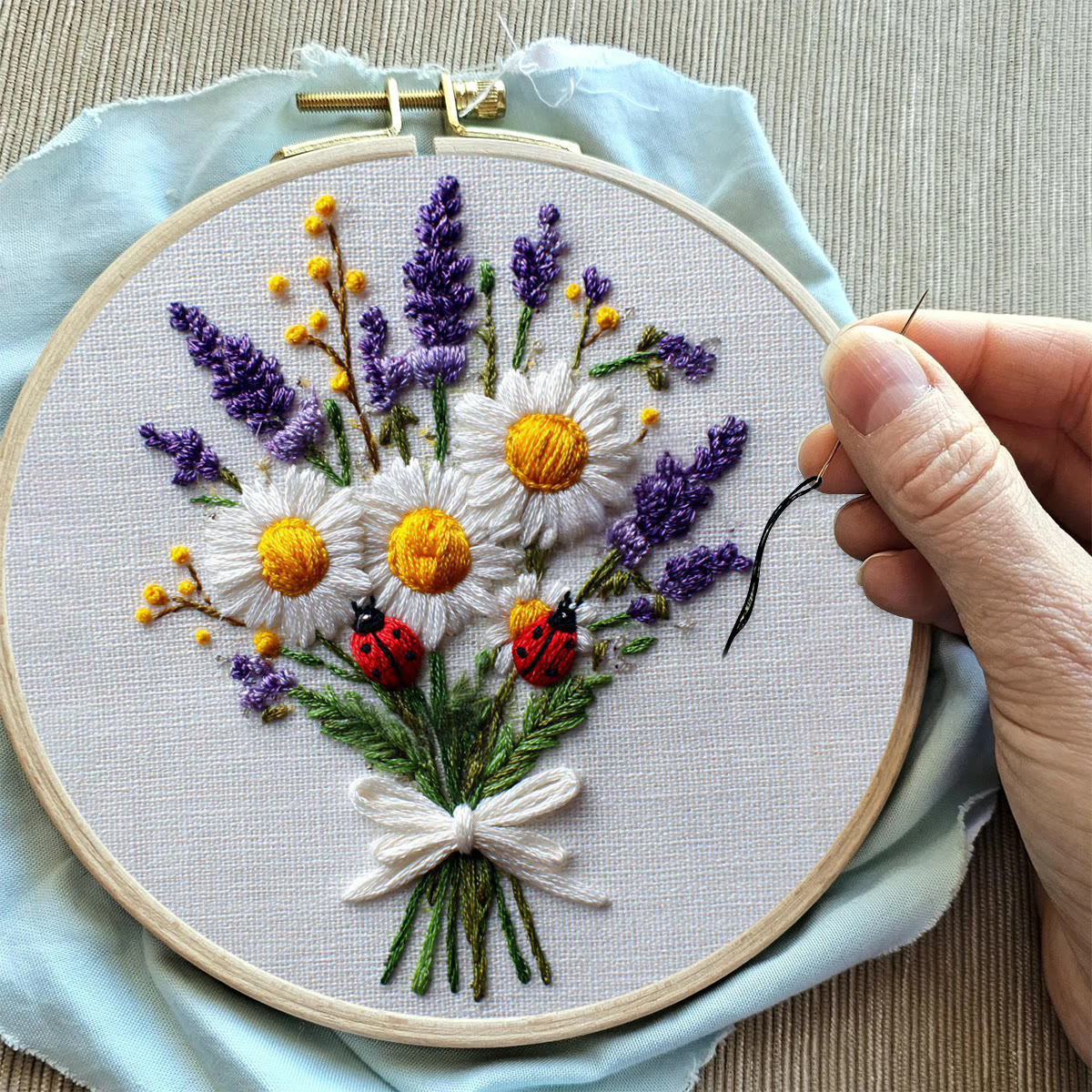 Rubbyoo Embroidery Kit - Daisy Bouquet | Handmade Desk Decor | Diy Birthday Gift  - image 9