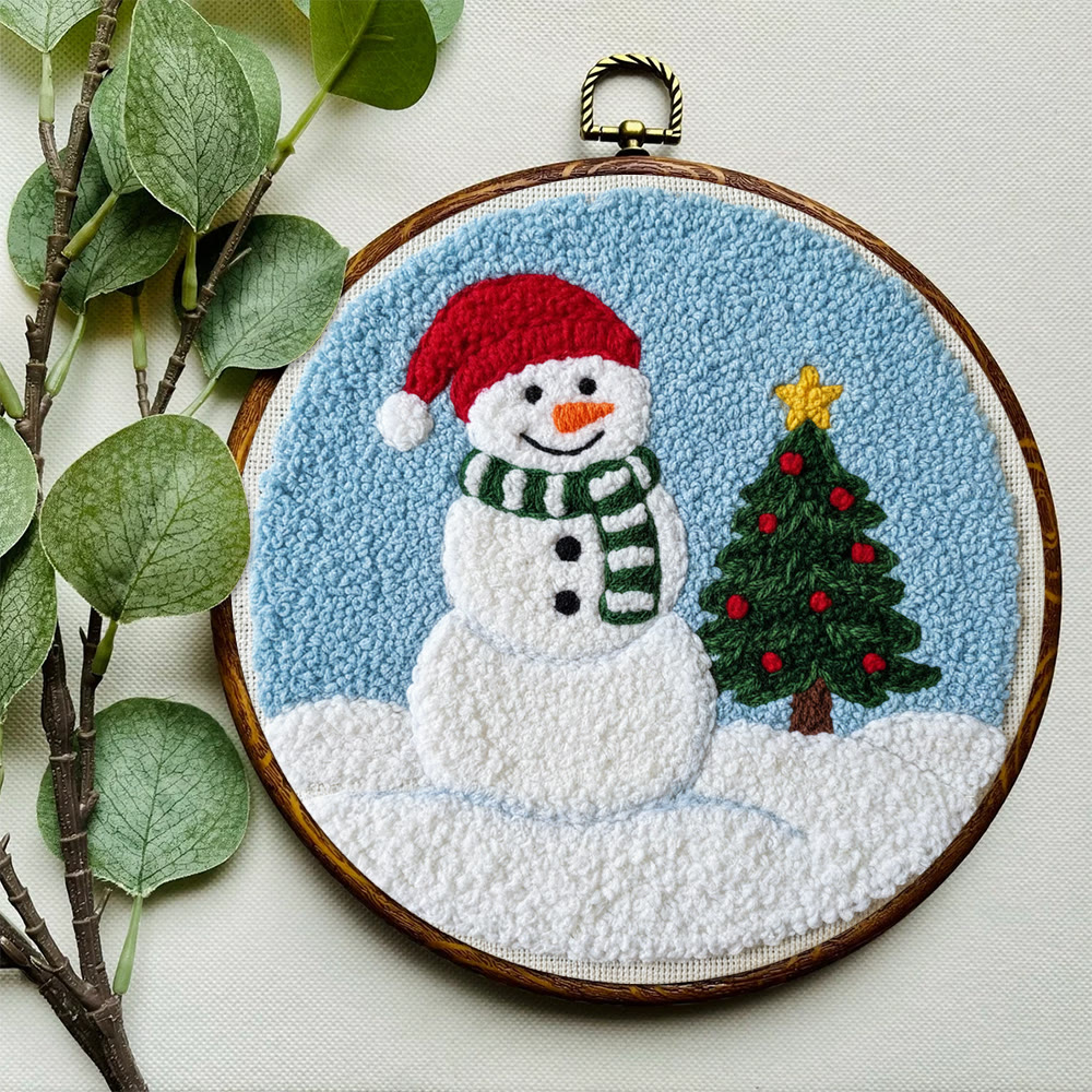 Santa-Hatted Snowman Tree Punch Needle Kit – Beginner Handcraft | Festive Decor Piece - image 7