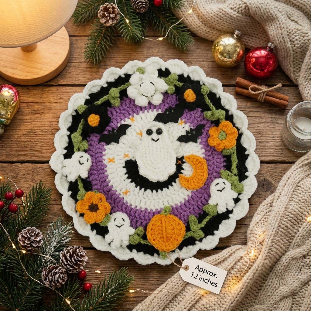 Rubbyoo Charming Holiday Coasters - Lovely Festive Crochet Art | Cozy Seasonal Table Decor - Ghost-3pcs - image 7