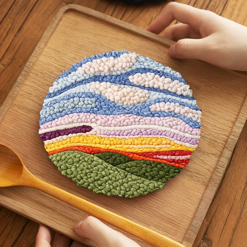 Sunset Mountain Landscape Punch Needle Kit - Relaxing Craft Project | Cozy Home Touch - 5 inch Coaster Kit - image 4