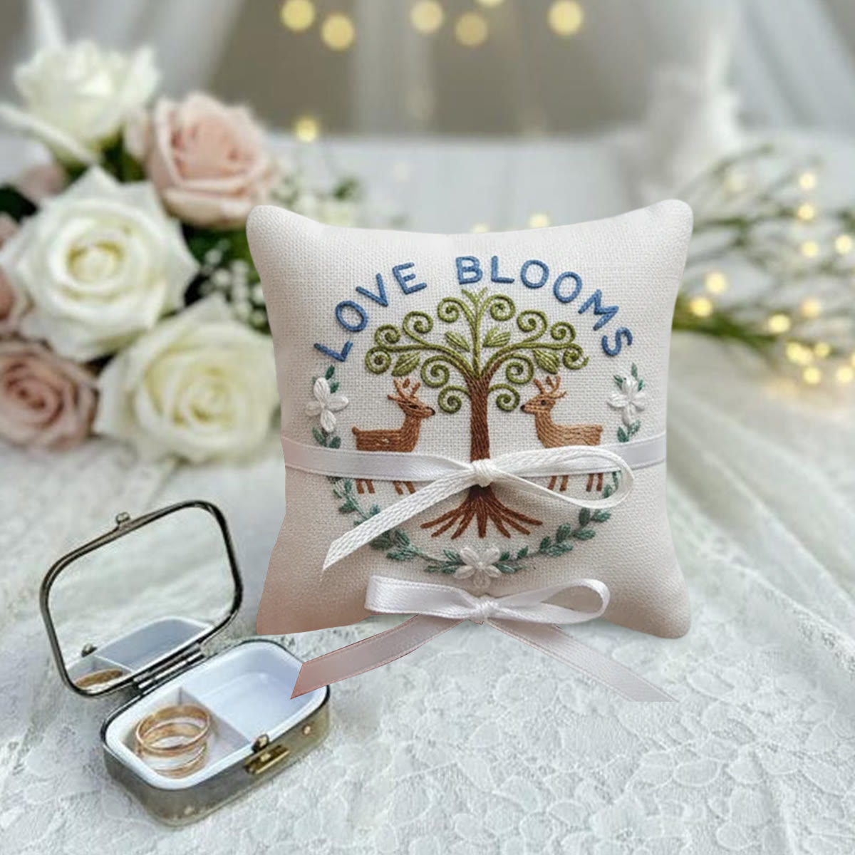 Rubbyoo Personalized Ring Bearer Pillow Embroidery Kit - Tree And Deer Emblem | Embroidered Gift Piece | Key Holiday Commemorations - image 3