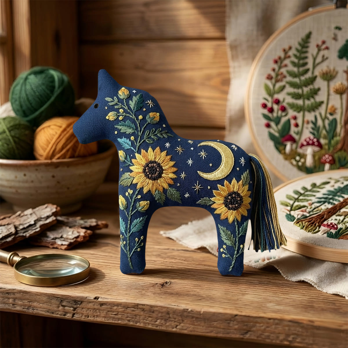 Rubbyoo Dala Horse Embroidery Kit - Moonlit Sunflower Night | Nature Inspired Craft For Beginners | Creative Botanical Home Decor - image 4