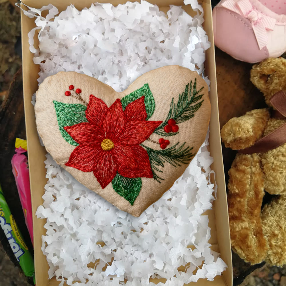 Rubbyoo Heart Embroidery Kit - Winter Poinsettia | Christmas Floral Ornament | Handmade Hoop Art  - image 6