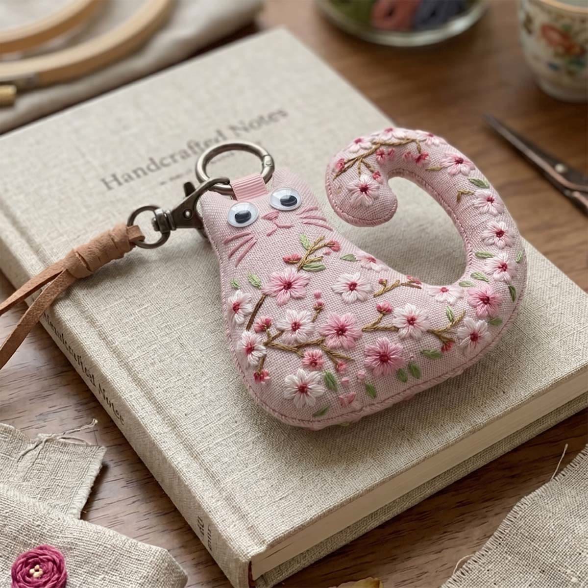 Rubbyoo Cat Embroidery Kit - Cherry Blossom | Cute Gift For Her | Coquette Aesthetic Hanging Decor - image 9