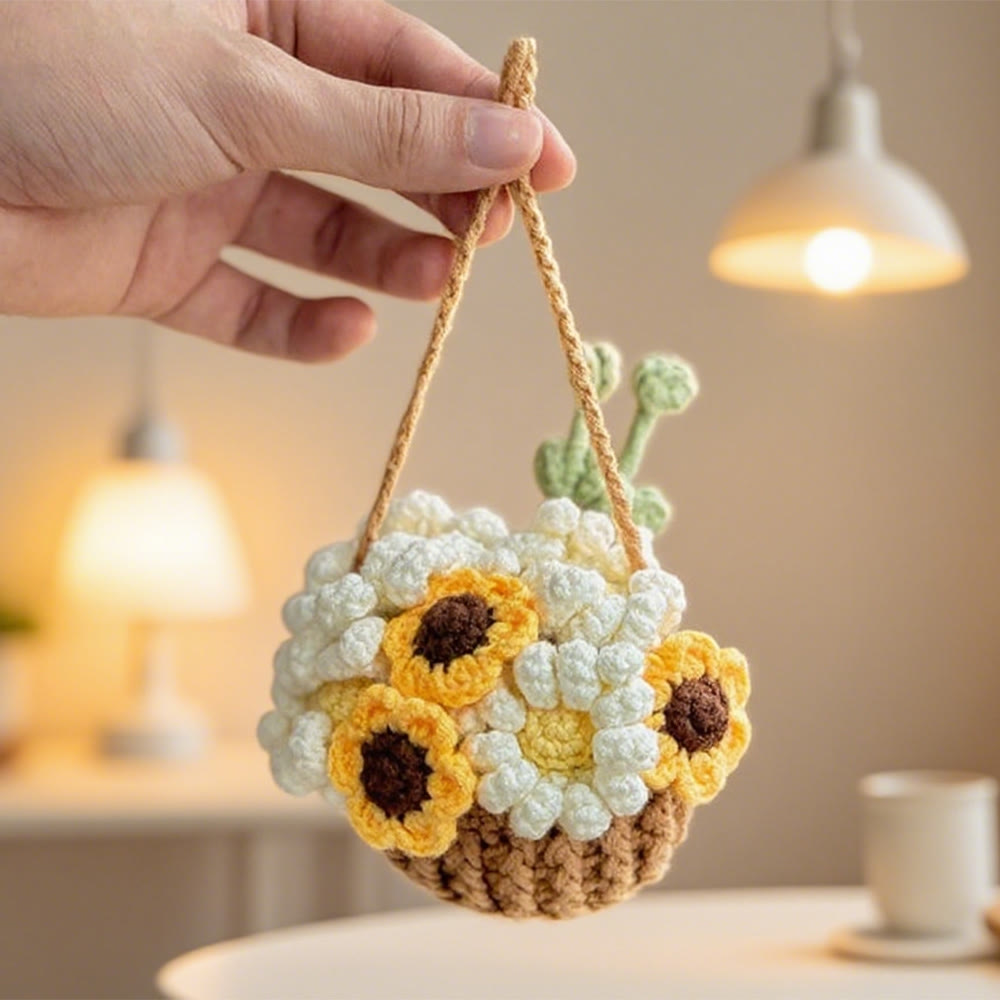 Diy Handmade Flower Pot Crochet Kit -  Flower Basket Hanging Craft | Nice For Garden Ornament  - Sunflower - image 4