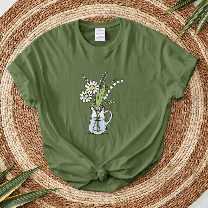 Rubbyoo Woodland Rabbit Graphic Tee  - Fresh Summer Vibe Wear | Minimalist Botanical Graffiti - Army Green - 2XL - image 10