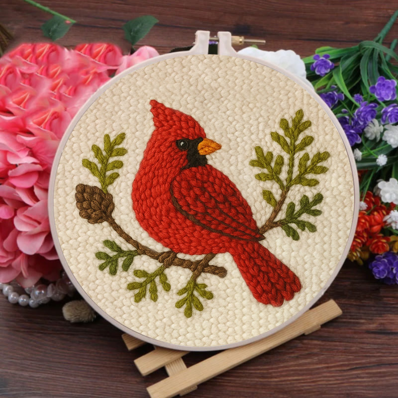 Red Cardinal Punch Needle Kit - Needlework For Beginner | Handmade Craft For Bird Lovers - image 4
