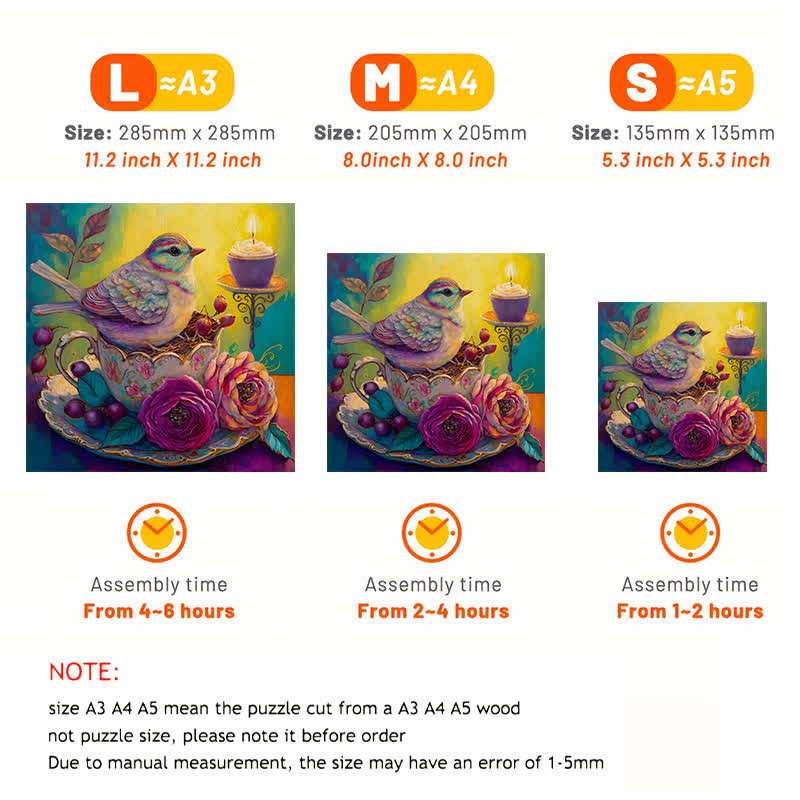 Bird in tea cup Tea - Wooden Jigsaw Puzzle