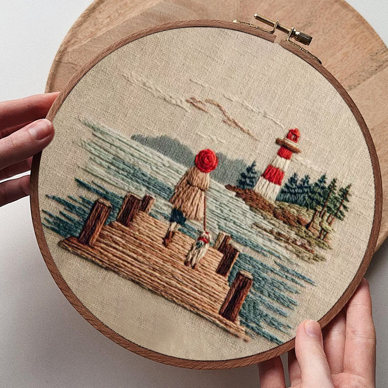 Rubbyoo Embroidery Kit - Coastal Lighthouse Walk with Pet | Nestlike Craft | Presentable Warm Living Wall Art - image 9