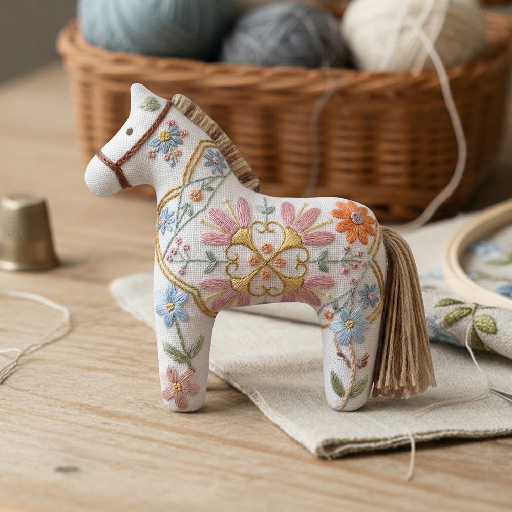 Rubbyoo Dala Horse Embroidery Kit - Pastel Petals | Sophisticated Gift For Her | Elegance Floral Charm - image 4