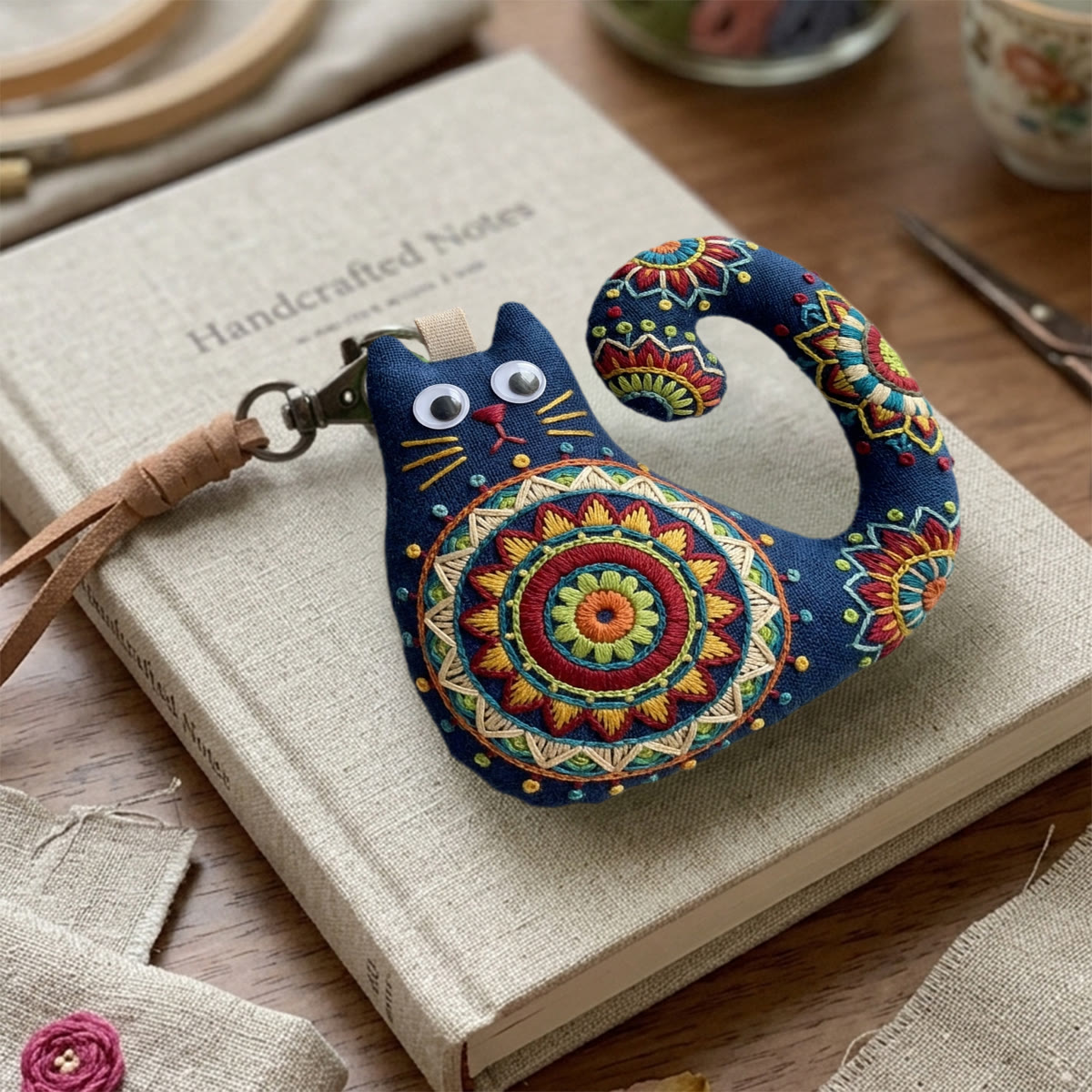 Rubbyoo Cat Embroidery Kit - Floral Mandala | Vibrant Gift For Her | Boho Bag Charm - image 9