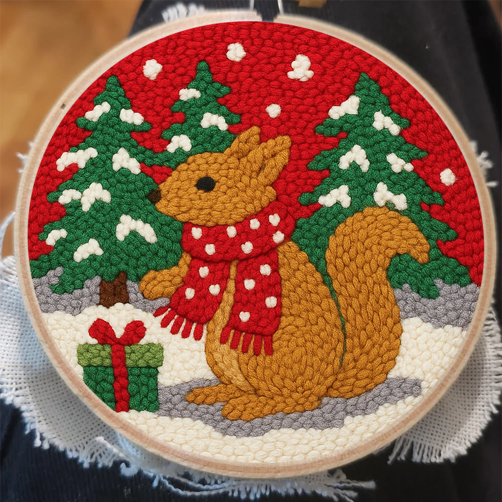 Festive Scarfed Squirrel Punch Needle Kit – Fun-filled Craft Endeavor | Holiday Top Gift Pick - image 8