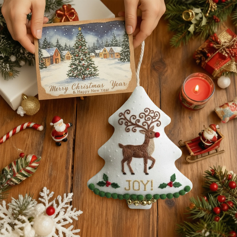 Rubbyoo Tree-shaped Embroidery Kit - Christmas Joyful Deer | Lovely Animal Art | Diy Hanging Craft  - image 3