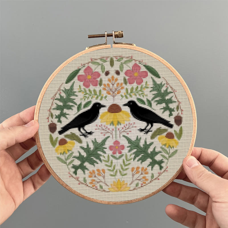  Cross Stitch Kit - Floral Ravens | Handmade Room Ornament | Diy  Needle Craft  - image 7