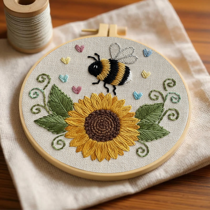 Rubbyoo Embroidery Kit - Sunflower Bee | Diy Floral Insect Art  | Perfect Handicraft For Beginner  - image 3
