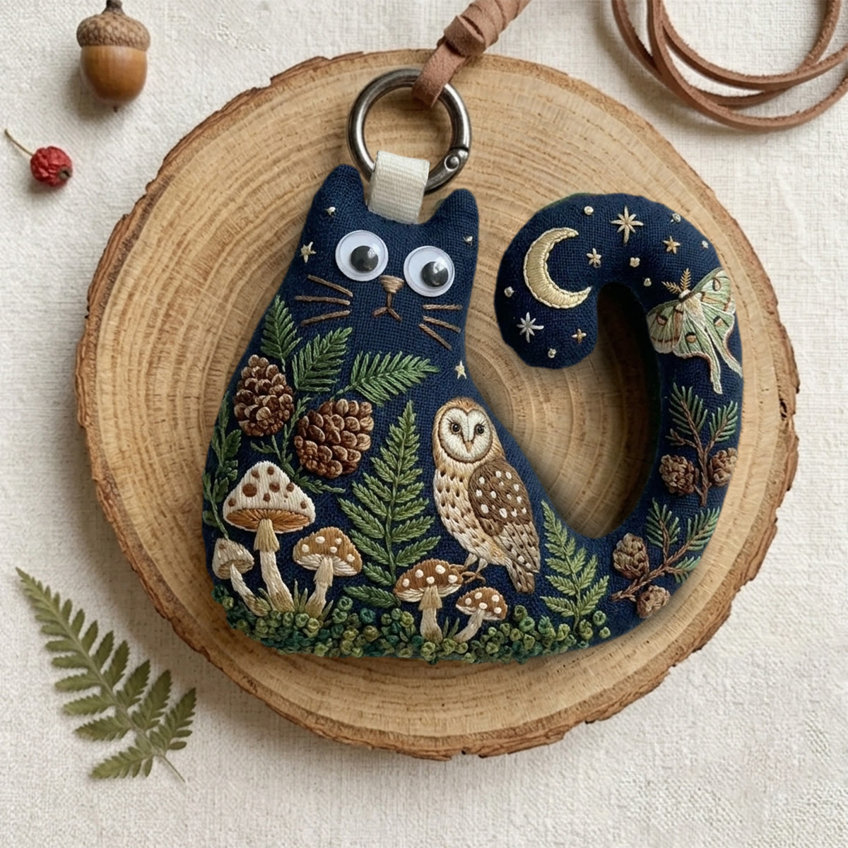 Rubbyoo Cat Embroidery Kit - Luna Moth And Owl Art | Forestcore Birthday Gift  | Whimsical And Quirky Bag Charm - image 5
