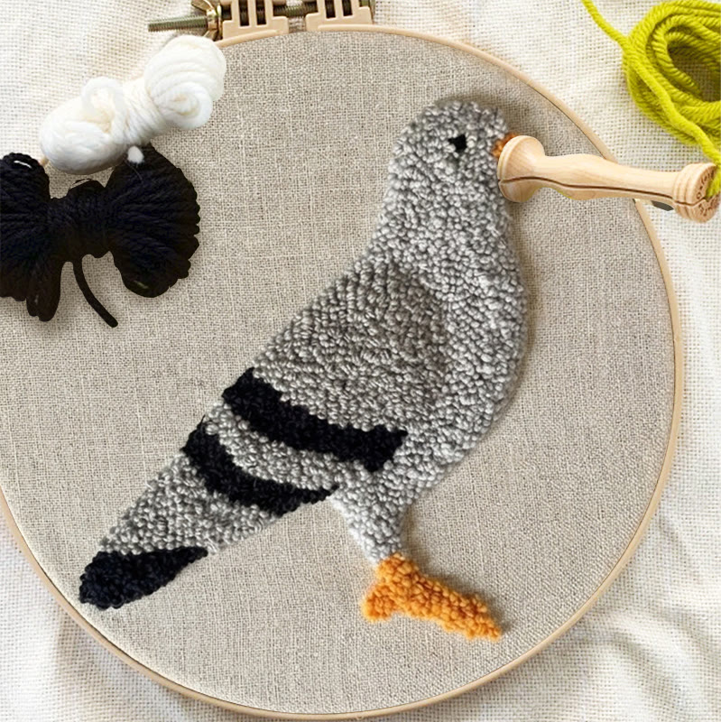 Grey Pigeon Portrait Punch Needle Kit - Simple Handwork | Minimalist Home Accent - image 9