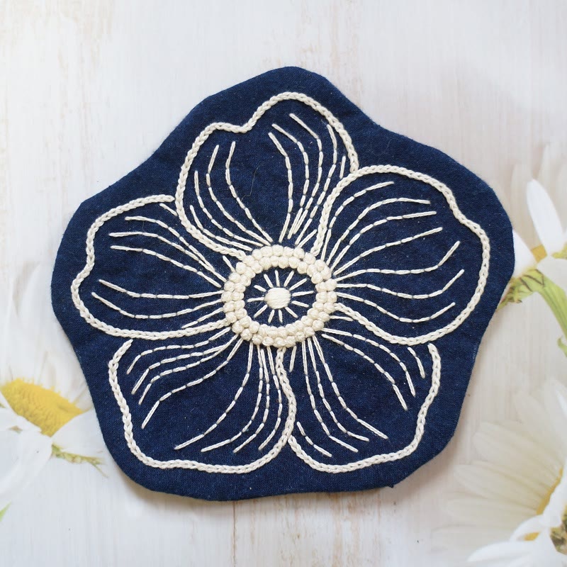 Embroidery Flower Coasters Kit | Creative Desk Decoration | Nice Handmade Gift | Diy Cup Mat - Flower E with linen  color - image 11