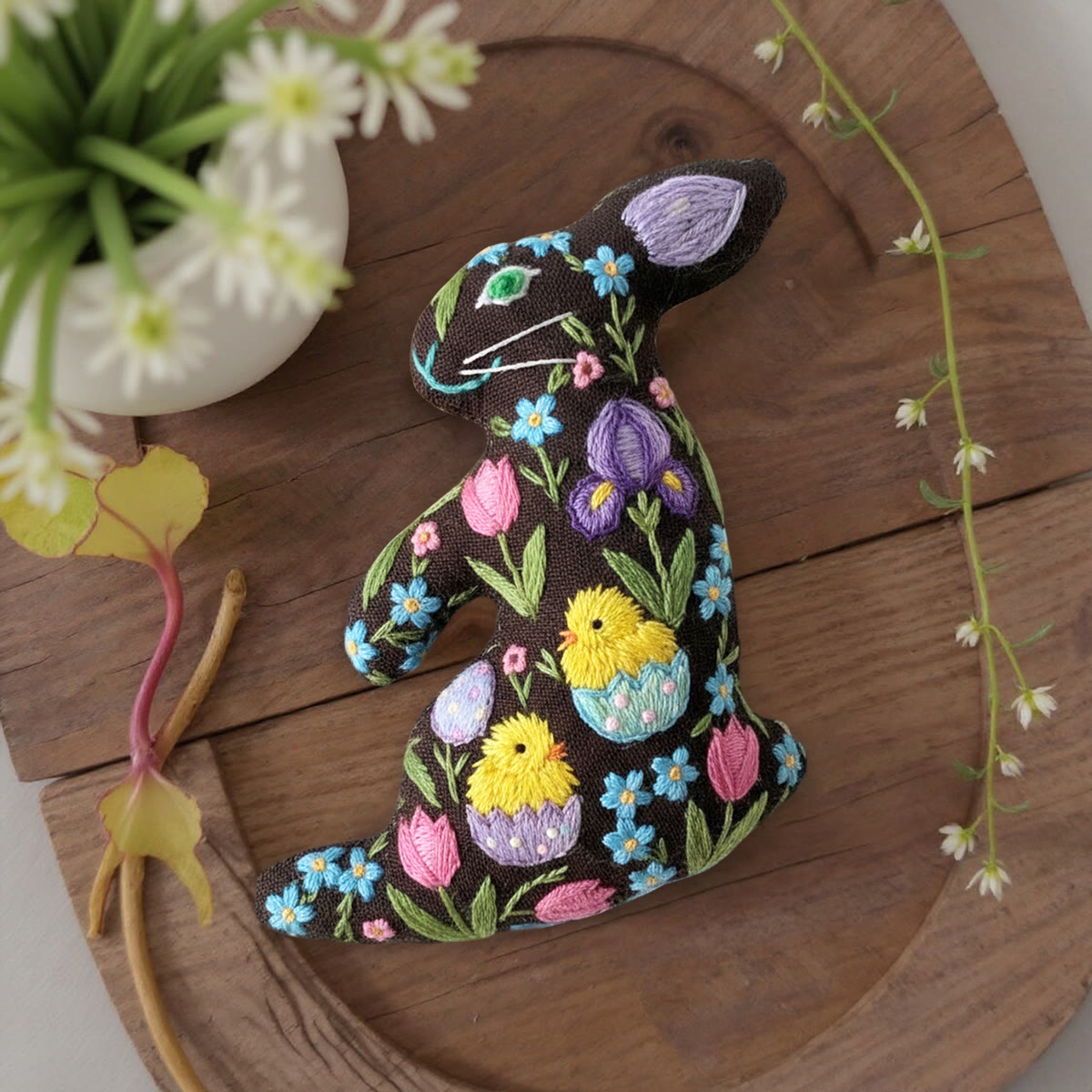 Rubbyoo Rabbit Embroidery Kit - Chick And Flower | Easter Bunny Ornament | Diy Stitch Artwork - image 7