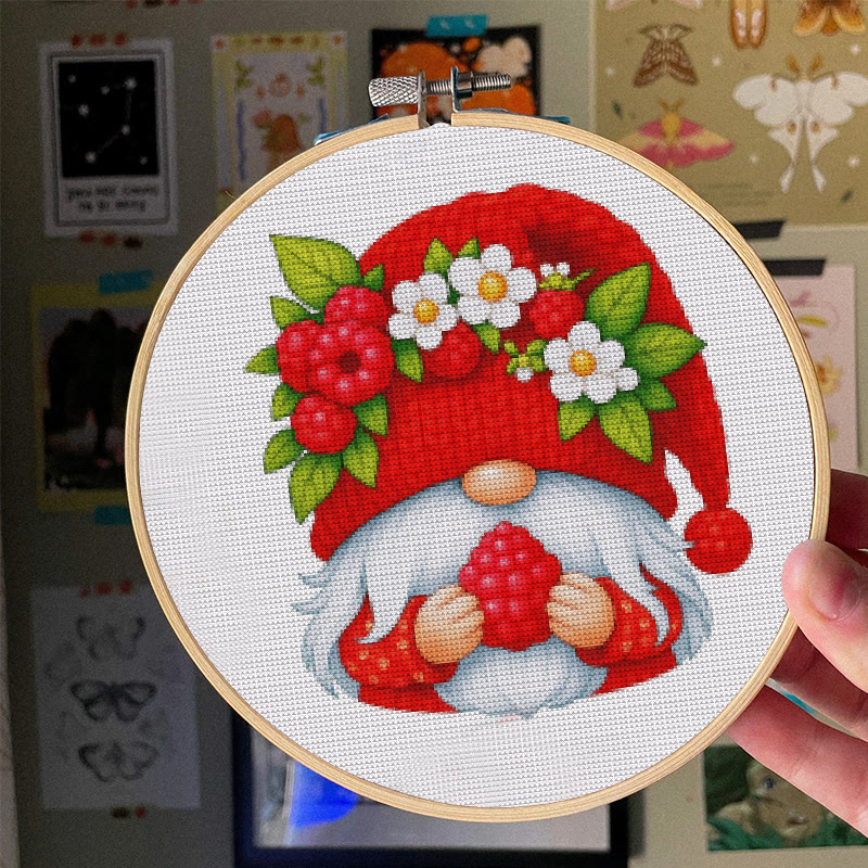  Cross Stitch Kit - Cherry Gnome | Christmas Wall Decor | Diy Floral Needle Art - image 5