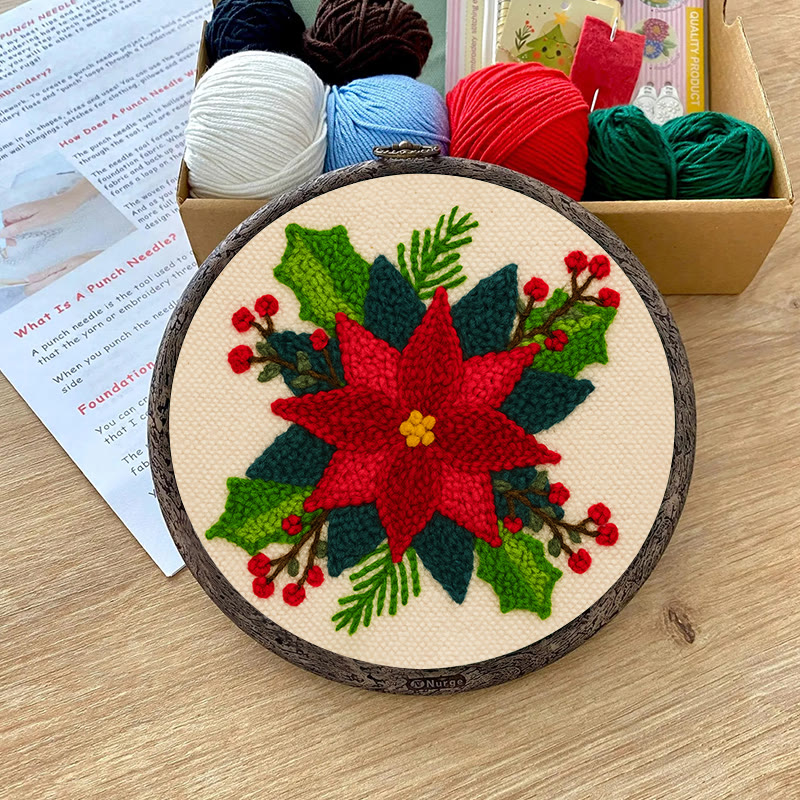 Christmas Poinsettia Punch Needle Kit - Winter Handmade Craft | Christmas Home Decoration  - image 9