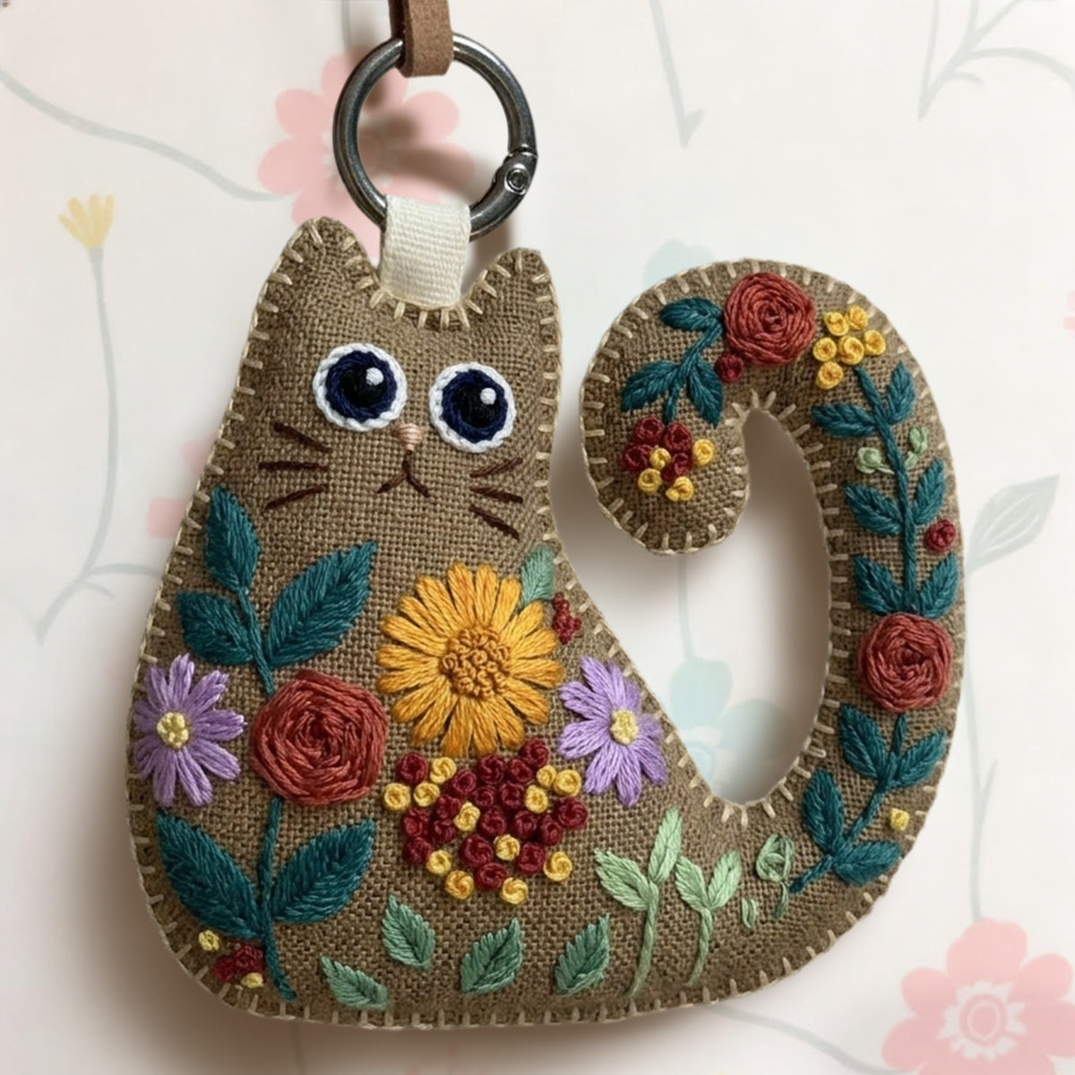 Rubbyoo Cat Embroidery Kit - Colorful Floral Pattern | Small Cute Handmade Gift For Her | Rustic Fabric Ornament - image 5