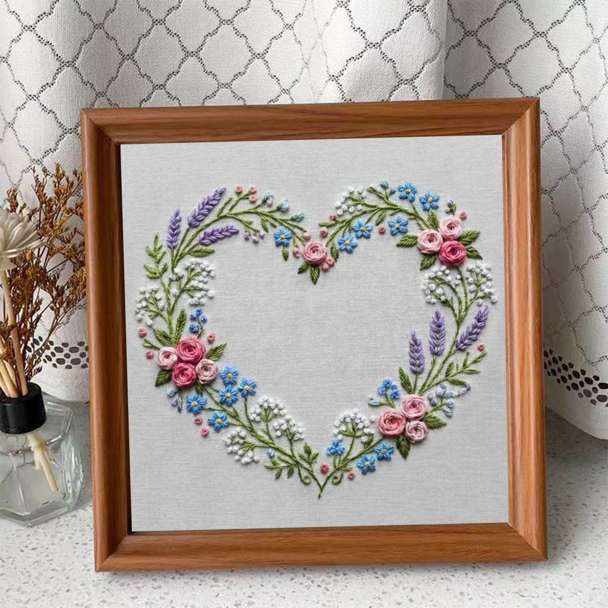 Rubbyoo Embroidery Kit - Floral Heart Design | Flowers Home Decor | Beginner Easy Handicraft  - Embroidery Kit Plus An Extra Frame - image 10