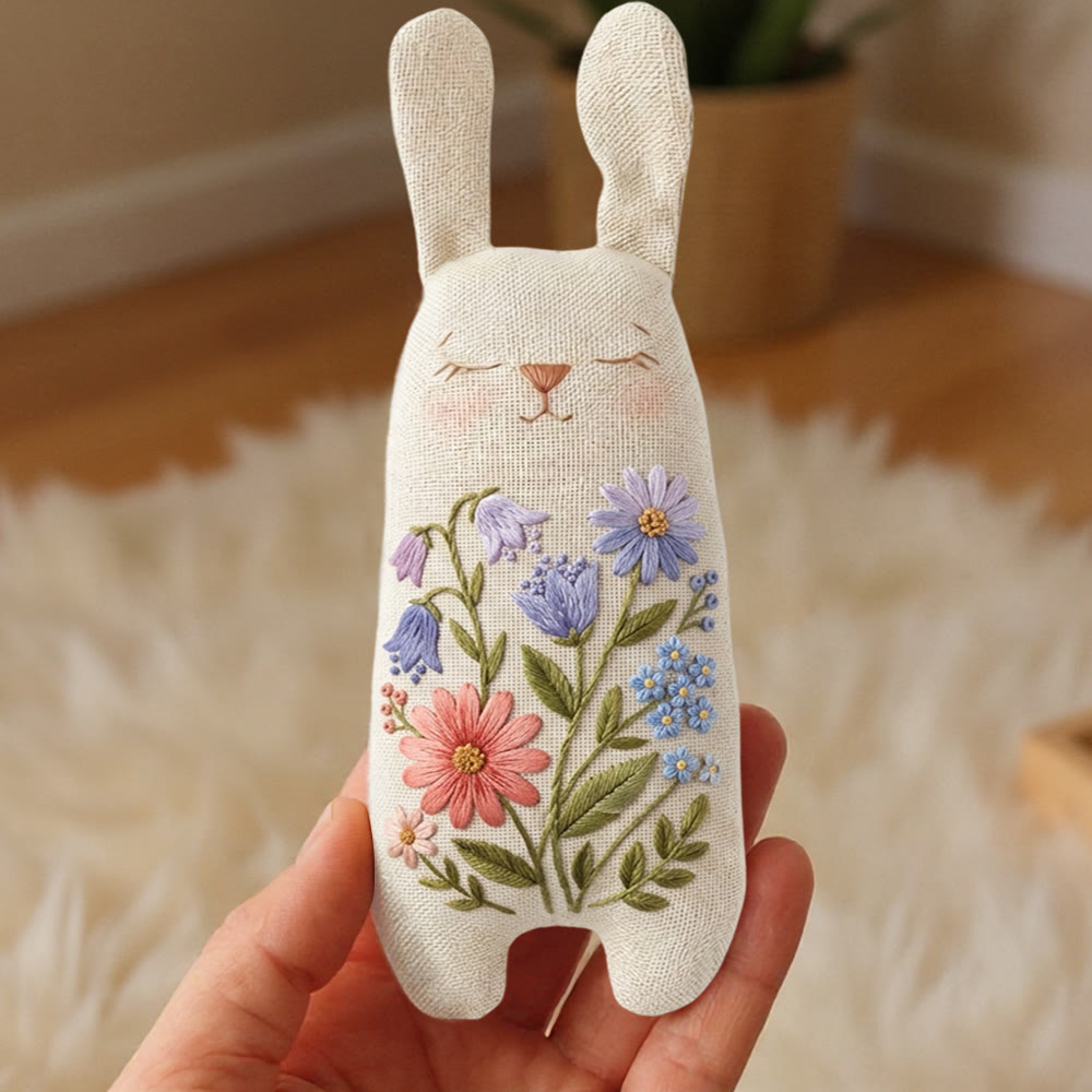 Rubbyoo Bunny Toy Embroidery Kiit - Blue And Purple Blooms | Beginner Sewing Kit | Handmade Stuffed Bunny Toy - image 5
