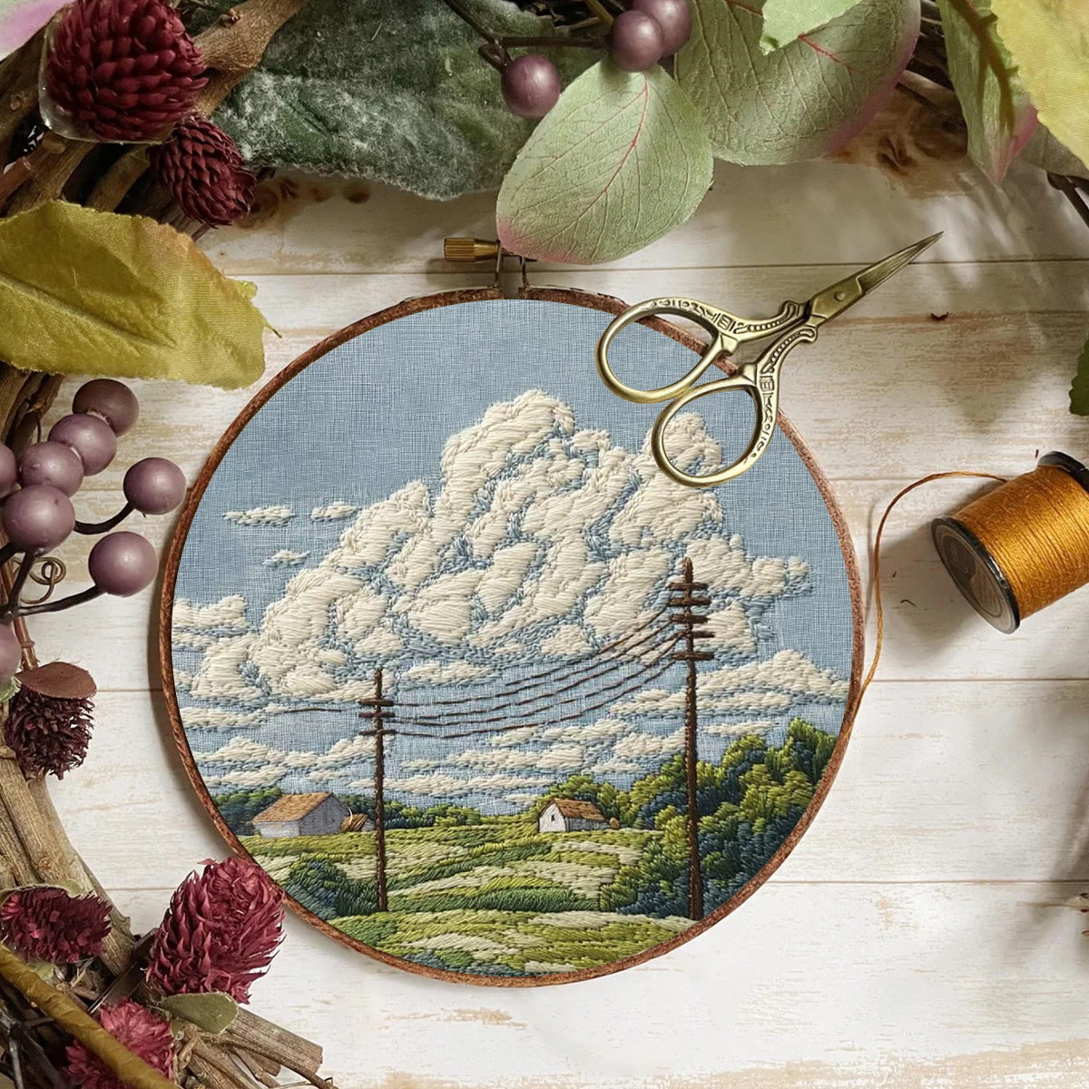 Rubbyoo Embroidery Kit - Rural Cloudscape Scene | Fresh Indoor Hanging Decor | Ideal Gifting Choice - image 8