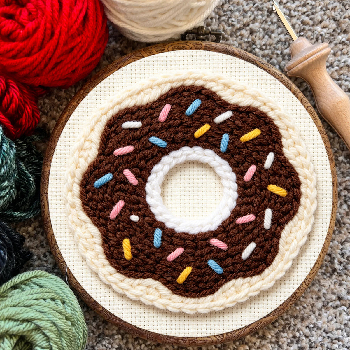 Cute Doughnut Punch Needle Kit - Hand-stitched Present For Her  | Special Dessert Theme Mug Rug - image 7