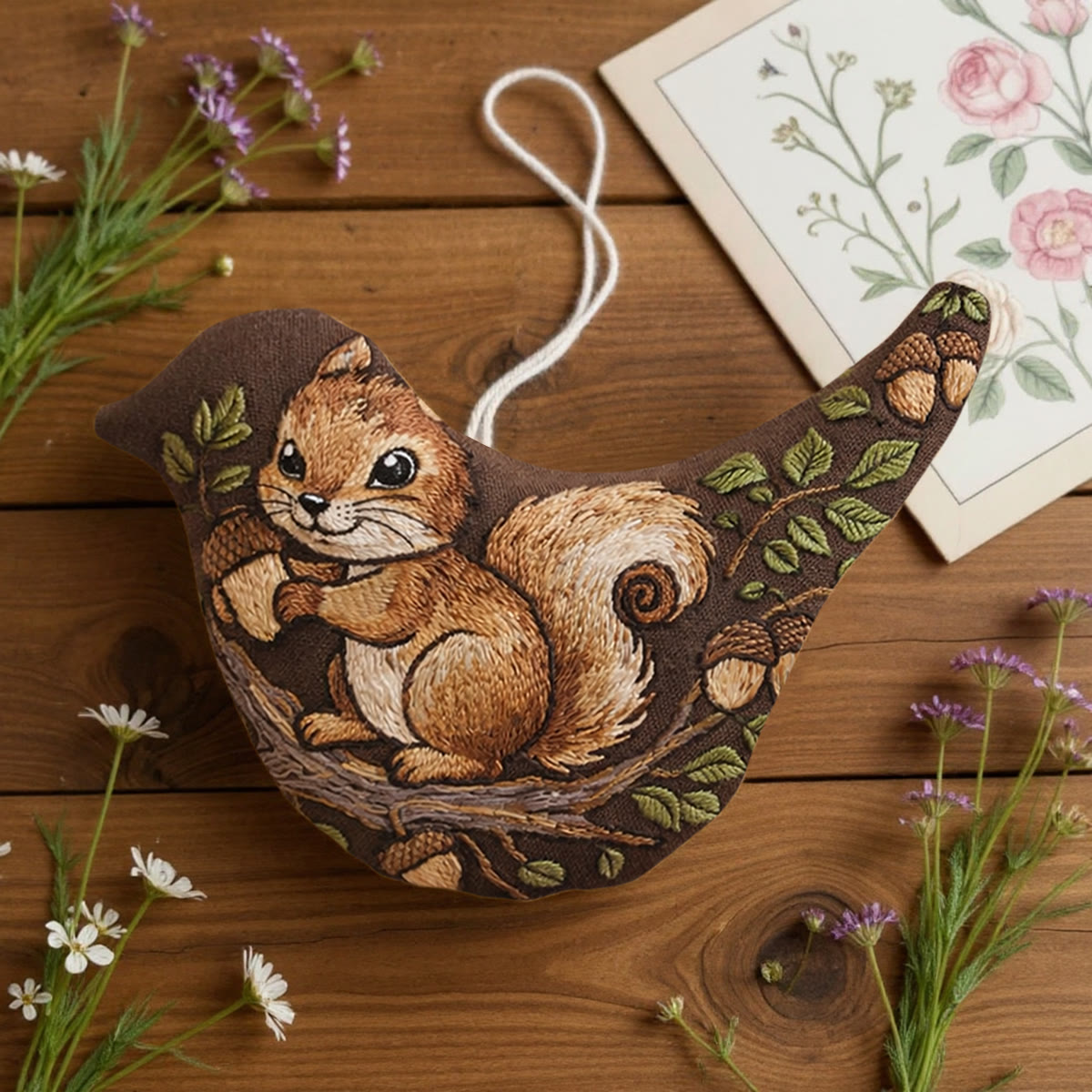 Rubbyoo Bird-shaped Embroidery Kit -  Squirrel And Acorn | Unique Woodland Gift For Her | Nursery Wall Decor - image 3