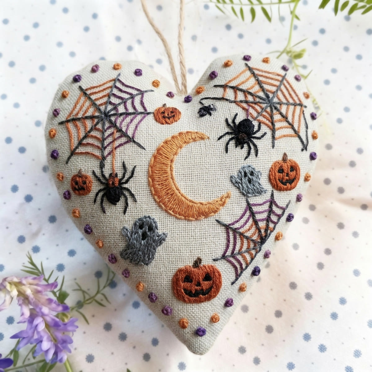Rubbyoo Heart Embroidery Kit - Eagle Owl | Creepy Cute Ghost & Spider Sewing Kit | Halloween Holiday Vibe Pendant - image 7