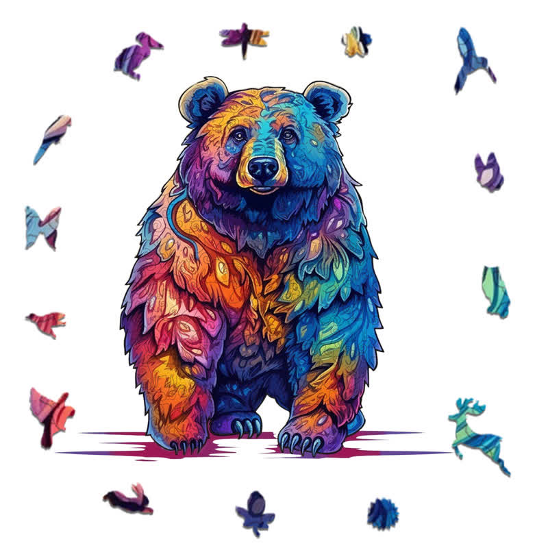 Rubbyoo Beautiful Psychedelic Furious Bear - Wooden Jigsaw Puzzle