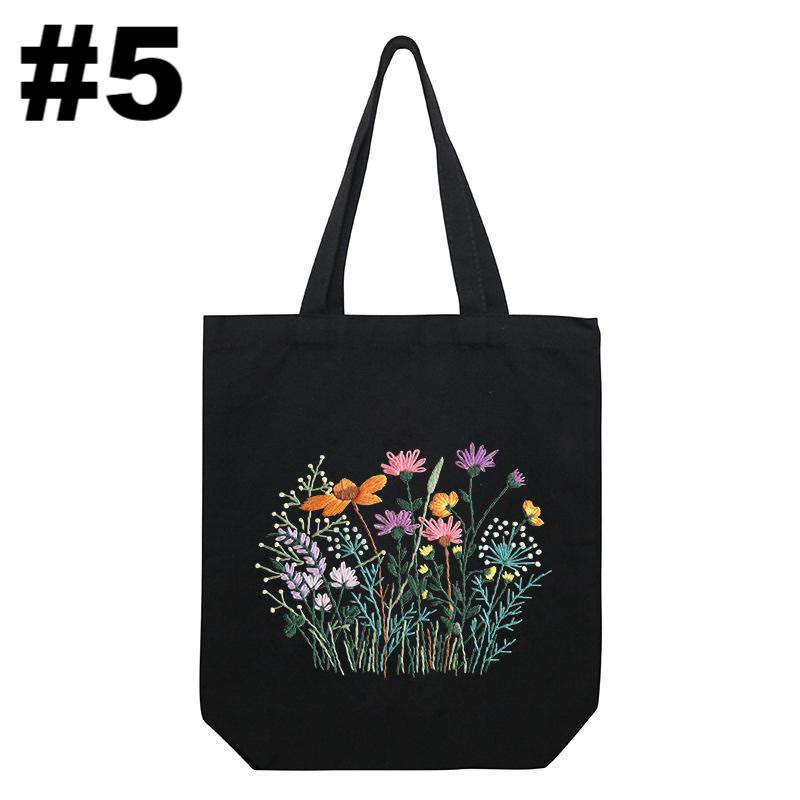 Embroidery Black Canvas Tote Bag Kits | Easy Craft For Beginners |  Diy Embroidered Flower Bags - #5 - image 6