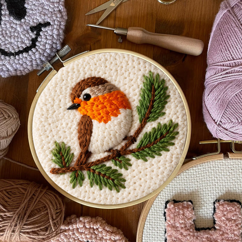 Cheerful Robin Branch Punch Needle Kit – Simple Handcraft Diy | Easy-to-make Decorative Pendant - image 8