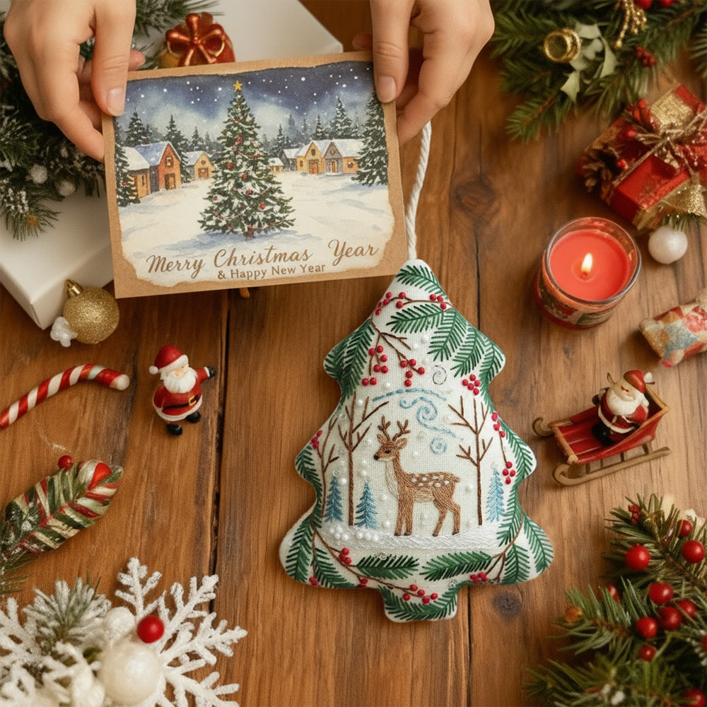 Rubbyoo Tree-shaped Embroidery Kit - Christmas Deer | Winter Animal Craft | Diy Holiday Craft - image 9