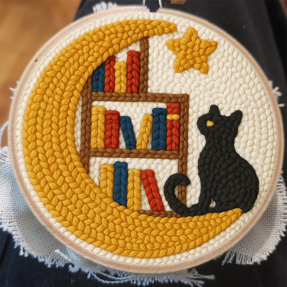 Moon Bookshelf and Black Cat Punch Needle Kit – Gifting Top Pick | Exquisite Hanging Decor - image 8