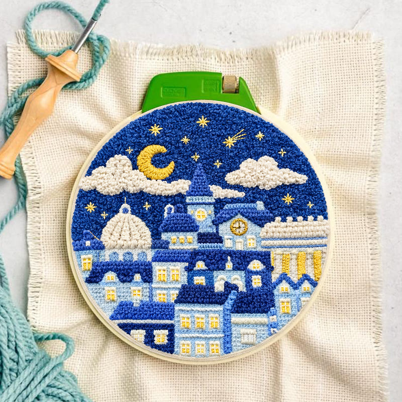Starry Night Townscape Punch Needle Kit – Fun Handcraft Diy | Cozy Home Decor - image 3